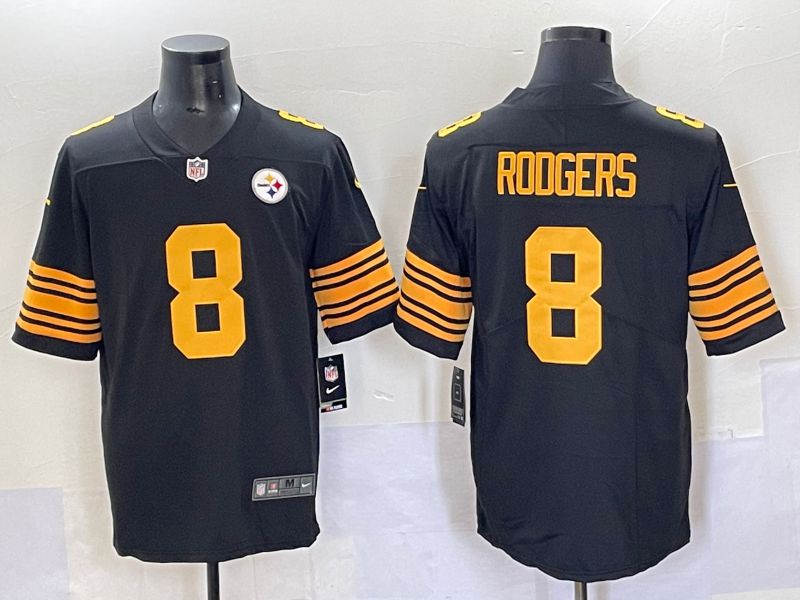 Men 2025 Pittsburgh Steelers #8 Rodgers Black yellow Nike Limited NFL Jersey style 1